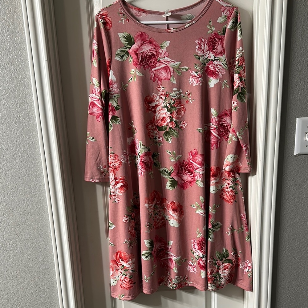 Honey and Lace Pink Sundress with 3/4 Sleeves